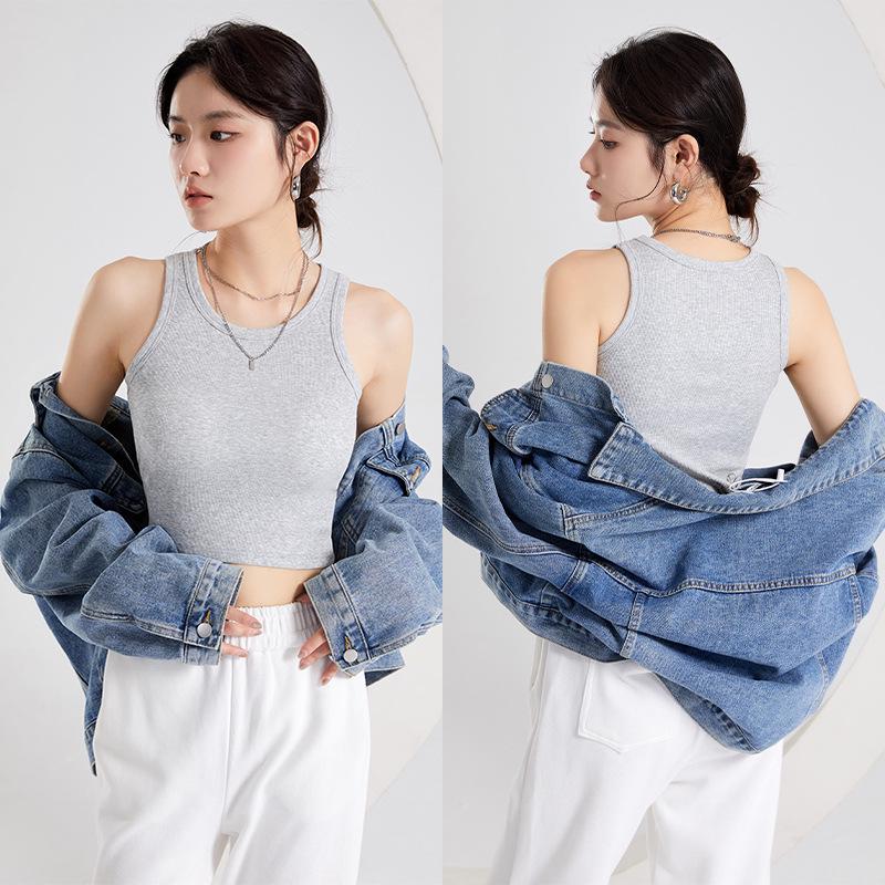 Women's Slimming Tank Top with Bra Pads, Cropped Waist Length