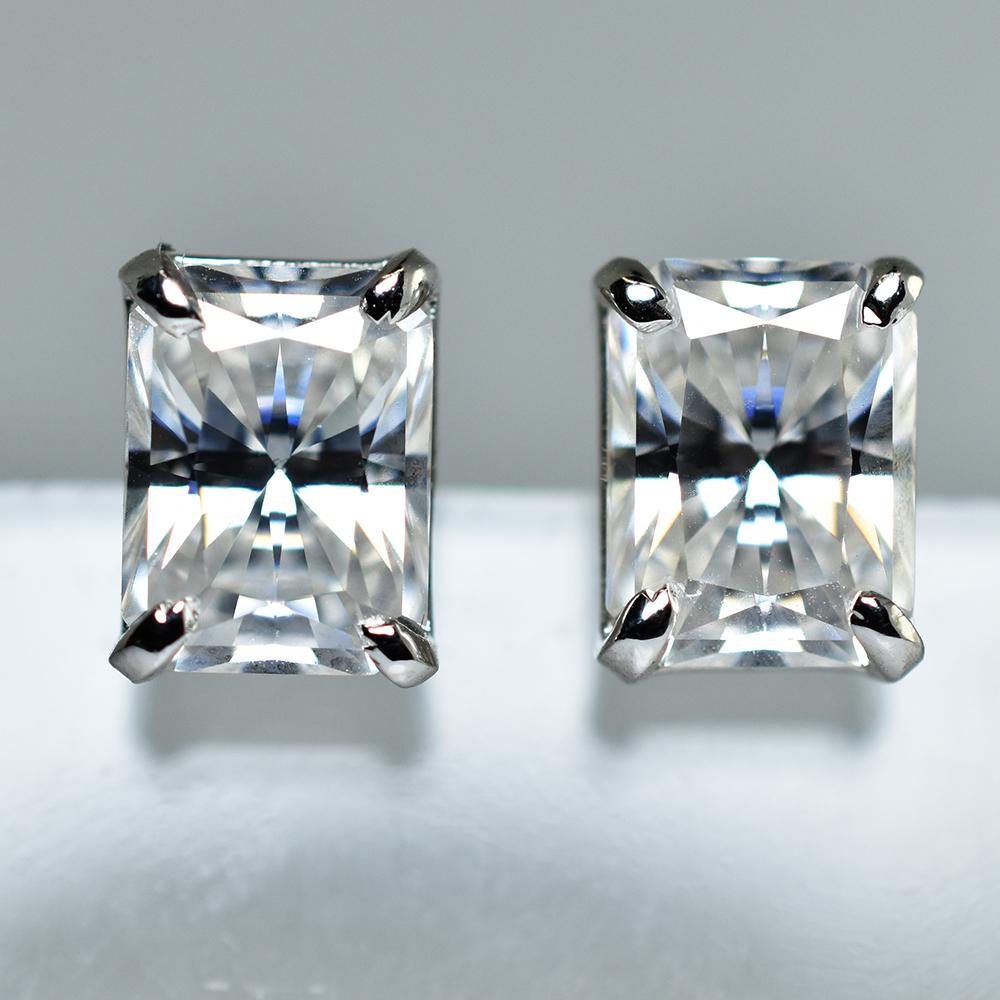 A+ Synthetic Moissanite 10.80 Ct Emerald Cut Earring Pair For Gifting