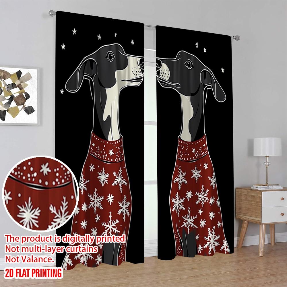 2 Stück, 2D-Flachdruck Minimalistische Vorhänge Schwarze Hunde Schneeflocken Pullover (4) 100% Polyester (ohne Stange) Außendekorationen