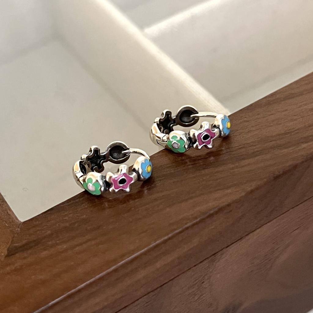 Drop Oil Enamel Color Flower Ear Buckle Women's Earrings Earrings Ins Style Niche Design Simple and Sweet
