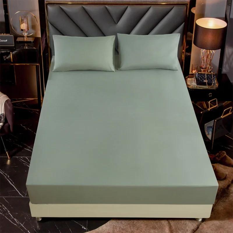 Baumwoll-Spannbettlaken mit Gummibändern Rutschfest Verstellbarer Matratzenbezug für Doppel- King- Queenbett Rutschfest Einfarbig