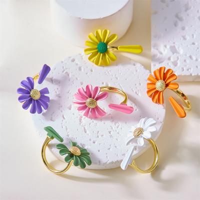 Vintage Daisy Flower Rings For Women Korean Sweet Sunflower Floral Opening Finger Ring Wedding Engagement Statement Jewelry Gift