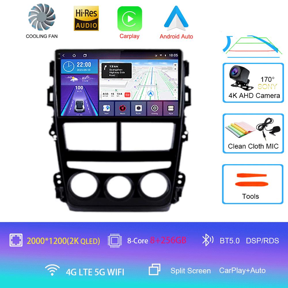 Car Radio Android 14 Carplay Auto For Toyota Vios Yaris 2018 2019 2020 Navigation GPS Multimedia Player video Stereo wifi+4G BT