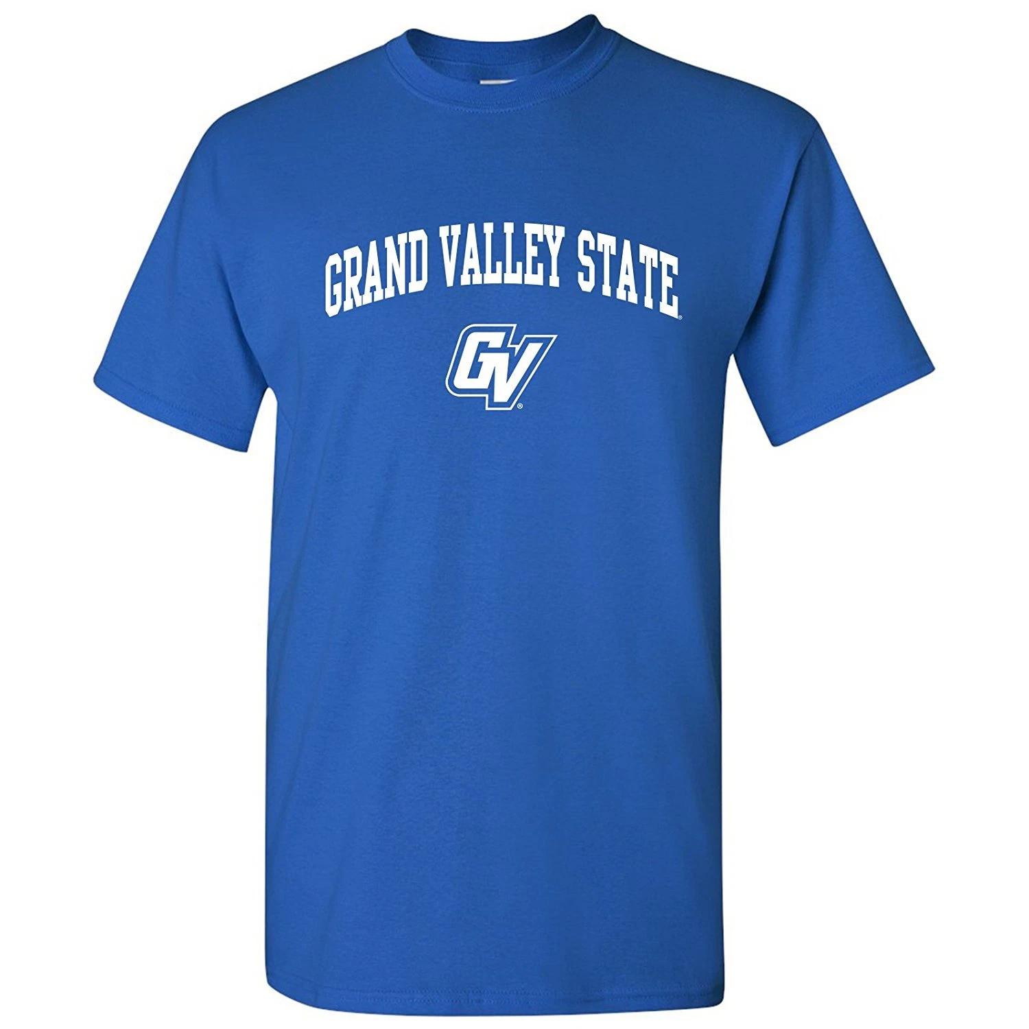 Grand Valley State University Lakers Arch Logo - NCAA Sports Team Shirt - Royal S