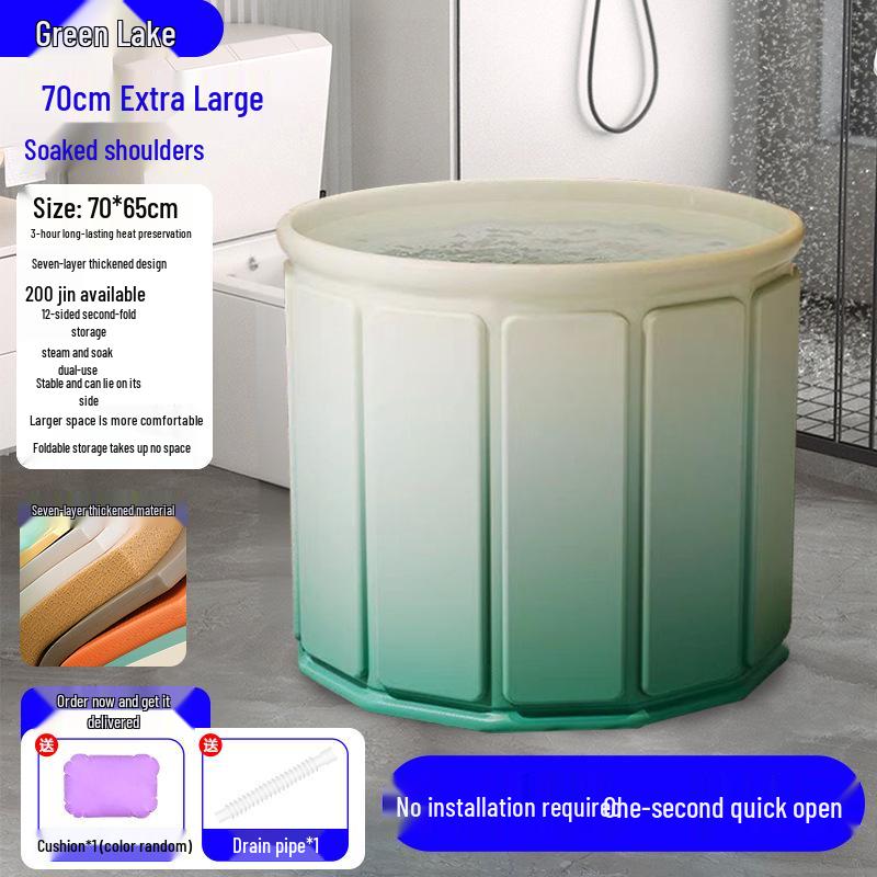 Large Portable Soaking Tub with Thick Quilted Insulation - No Installation Needed, Folding Bathtub for Adults.