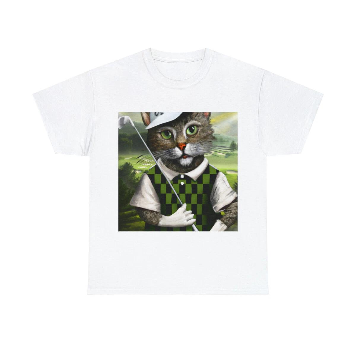 

Vintage Style Cat Art T Shirt Adult Hipster Cat Playing Golf Cartoon Tee Humor 3XL