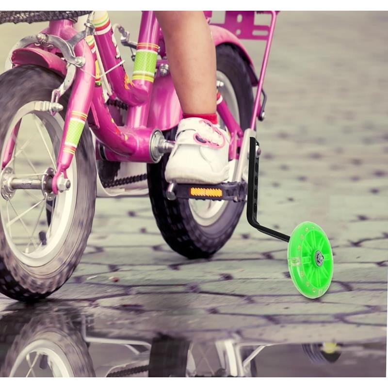 Universal Adjustable LED Training Wheels for a Bike - Green