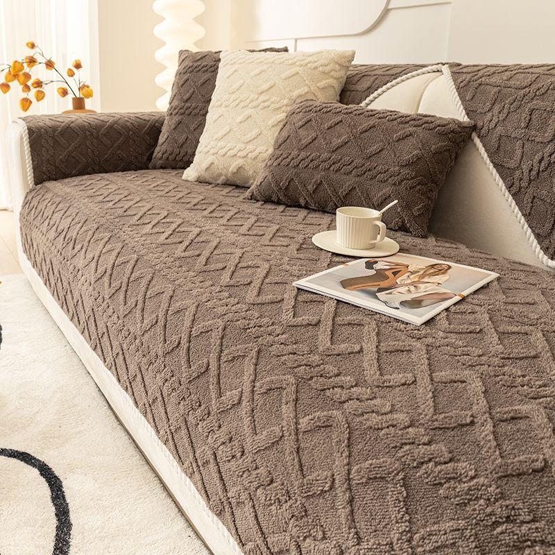 Solid Colored Plush Home Comfortable Sofa Mat Winter Thickened Anti Slip Seat Cushion Modern Minimalist Sofa Cover with Full Coverage Fabric