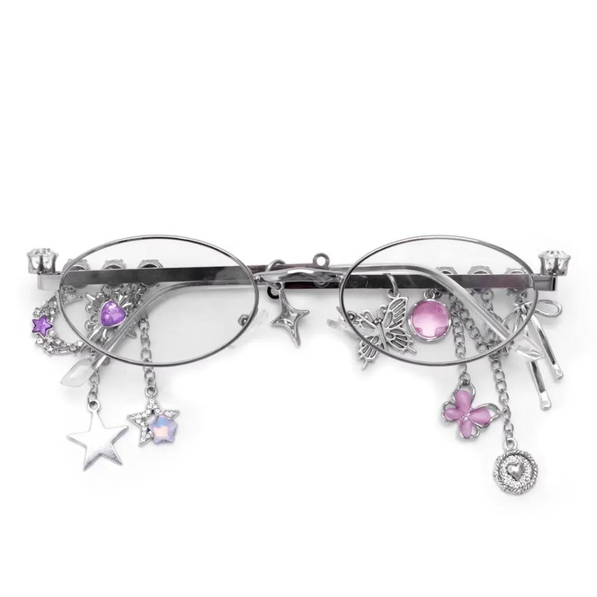 

Lolita Eyeglasses Sweet Cool Spicy Girl Fashion Star Diamond Small Frame Elliptical Glasses Cos Eyewear Cosplay Accessories