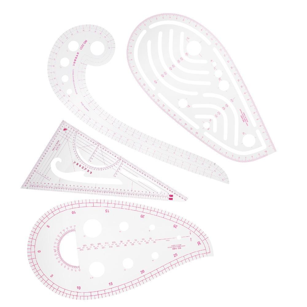 4Pcs Clear Transparent Sewing Ruler Kit Multi-Function Pattern Making Ruler For Tailors