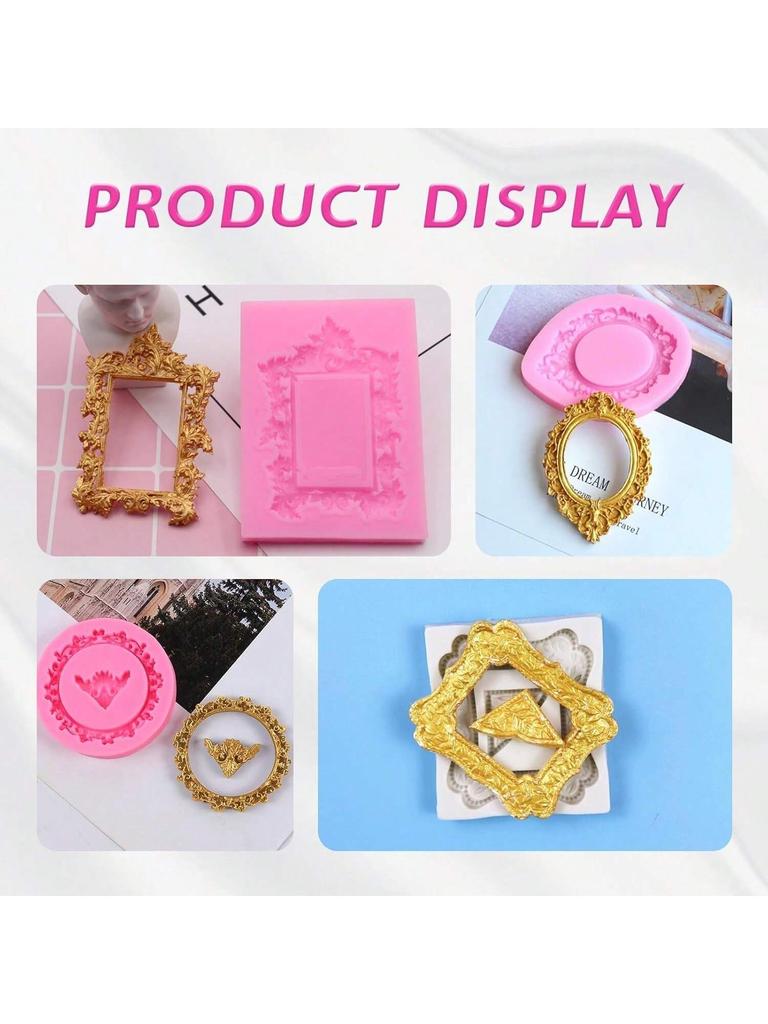 4 Style Silicone Frame Chocolate Mold,Baroque Style Clay Molds Fondant,Frame Mold for Crafts,Baking,Cupcake Topper,Decoration