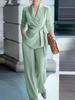 2026 Autumn Elegant Women's Solid Suit: Tie-Up Top & Pants Set