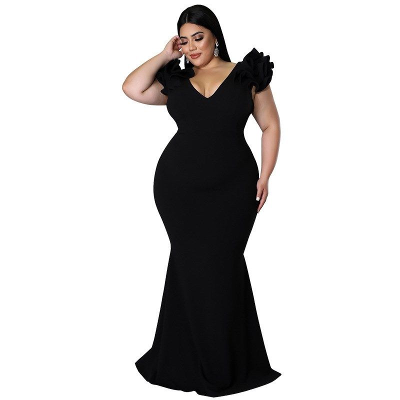 

European Fashion Women Clothes Casual Big Size plus Dress Black 5XL