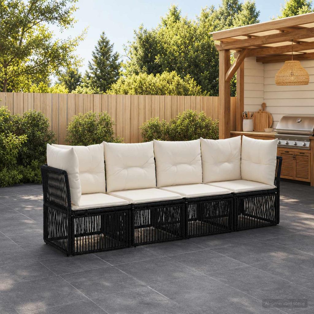 Garden Sofa Set 4 Pcs Black Poly Rattan