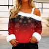 Women's Off-the-shoulder Plush Neck Printed Long-sleeved Pullover T-shirt Top