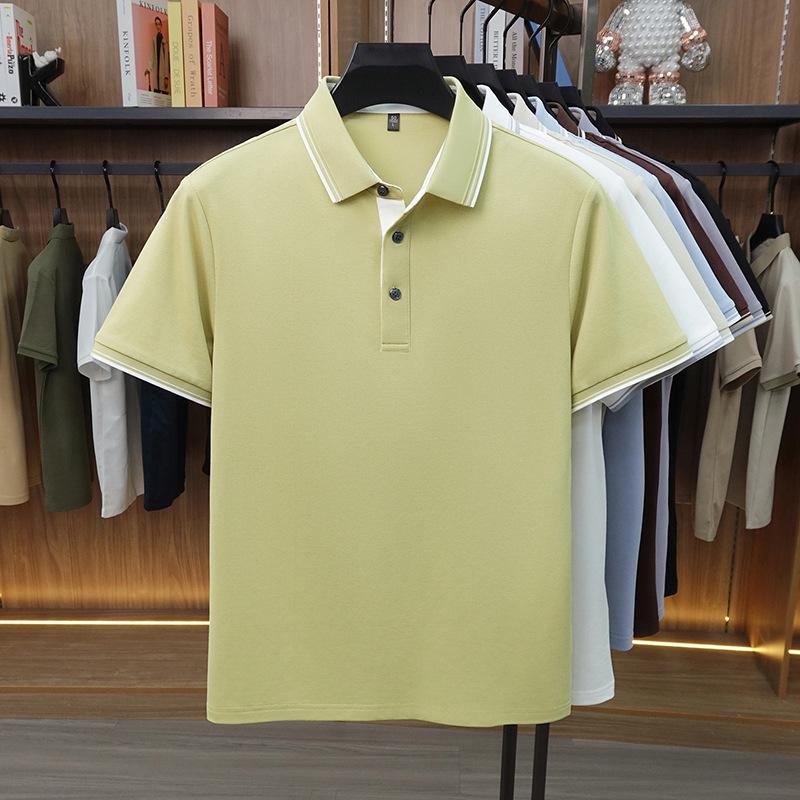Polo da uomo a maniche corte in misto seta - Top casual in maglia con colletto