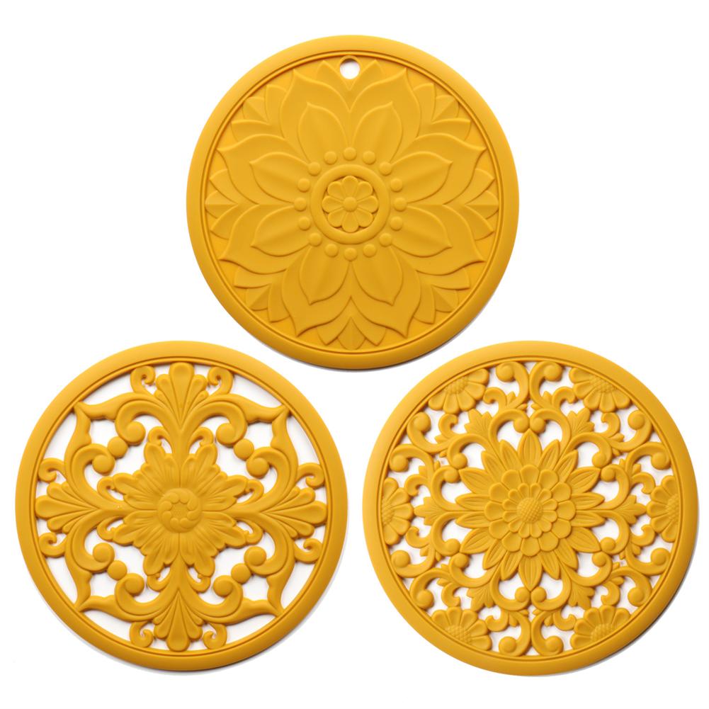 3Pcs Non-Slip Silicone Pot Pads Hot Pads Coaster Kitchen Table Mat Placemat For Home Wedding Birthday Party Decoration 20cm