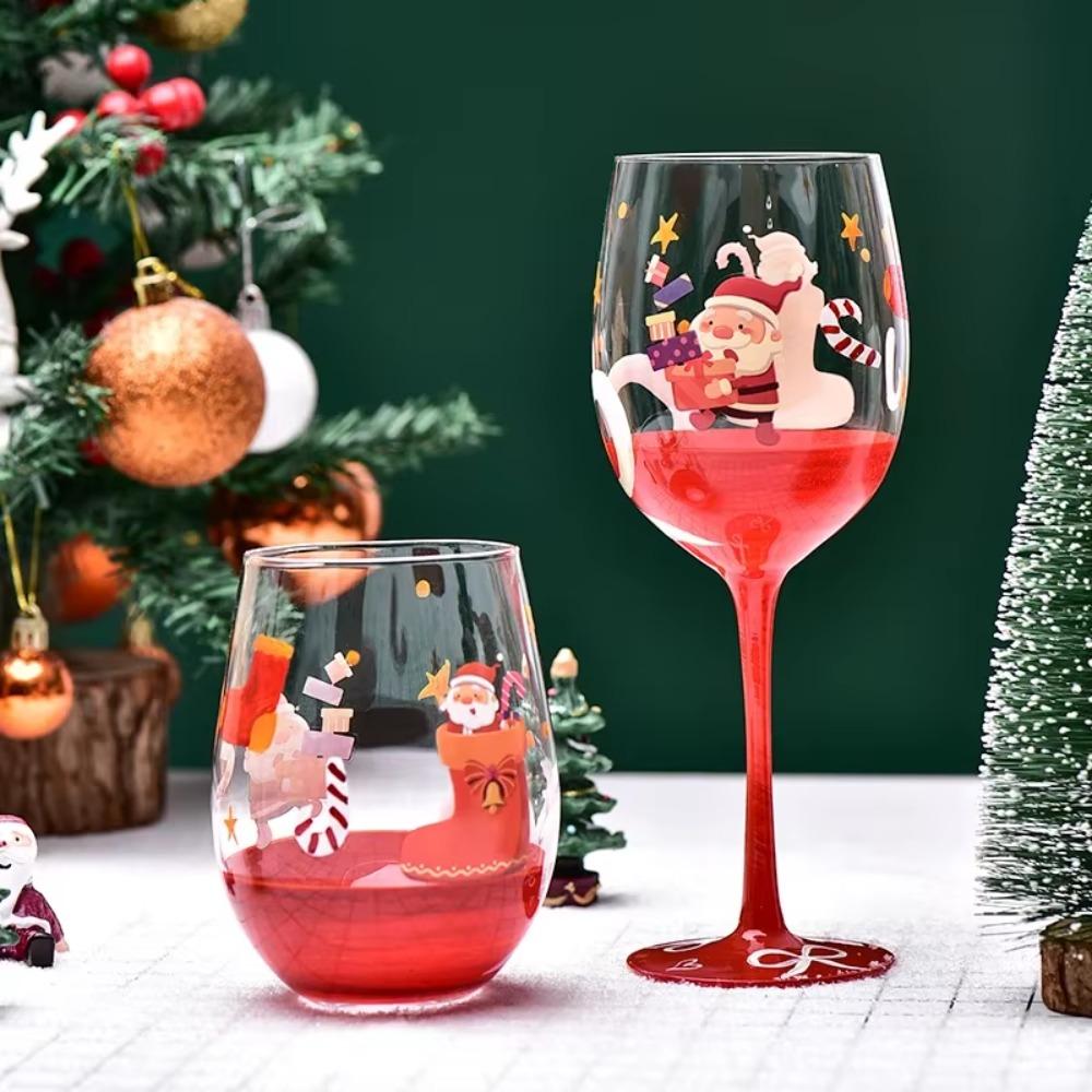 Ručně malovaný skleněný pohár s vánoční tématikou Průhledné sklenice na víno Sklenice na červené víno Hotel