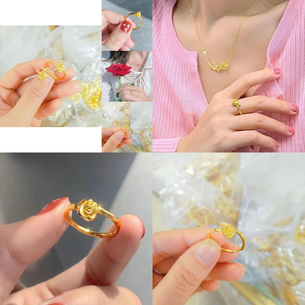 Charming Copper Plated Vietnamese Sand Gold Rose Ring For Women With Adjustable Fit