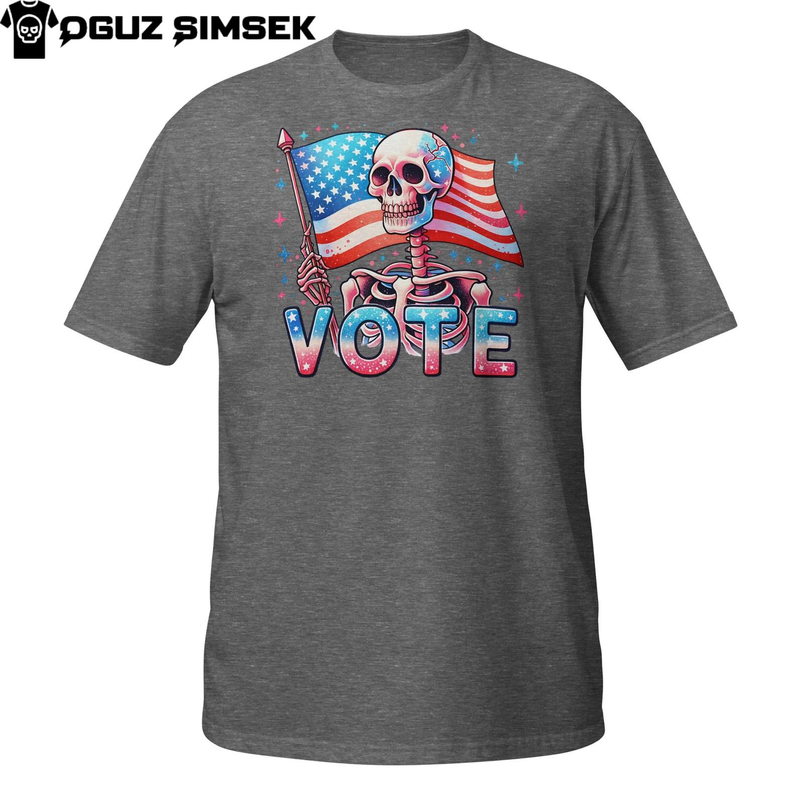Vote Skeleton T-Shirt Mens Womens Tees Top – Patriotic Funny Skull Graphic Tee With US Flag M