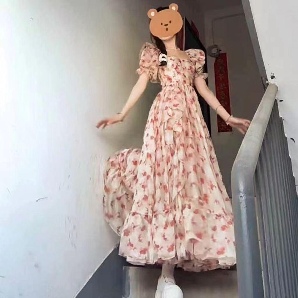 Sweet and gentle college style French style exquisite floral dress female student summer new high-end swing dress