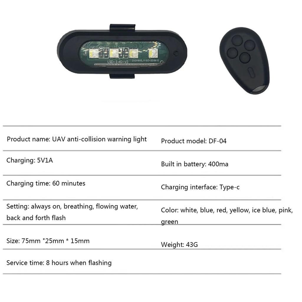 Universal Aircraft Strobe Lights Anti-collision LED Drone Strobe Light Type-C Charging Warning Signal Light 7 Colors Accessories