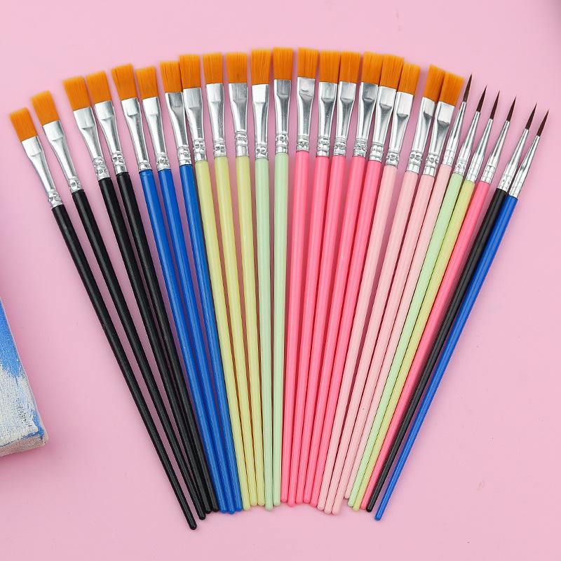 12 colored flat round head set plastic hook line digital oil paint brush nylon hair graffiti kindergarten drawing watercolor pen
