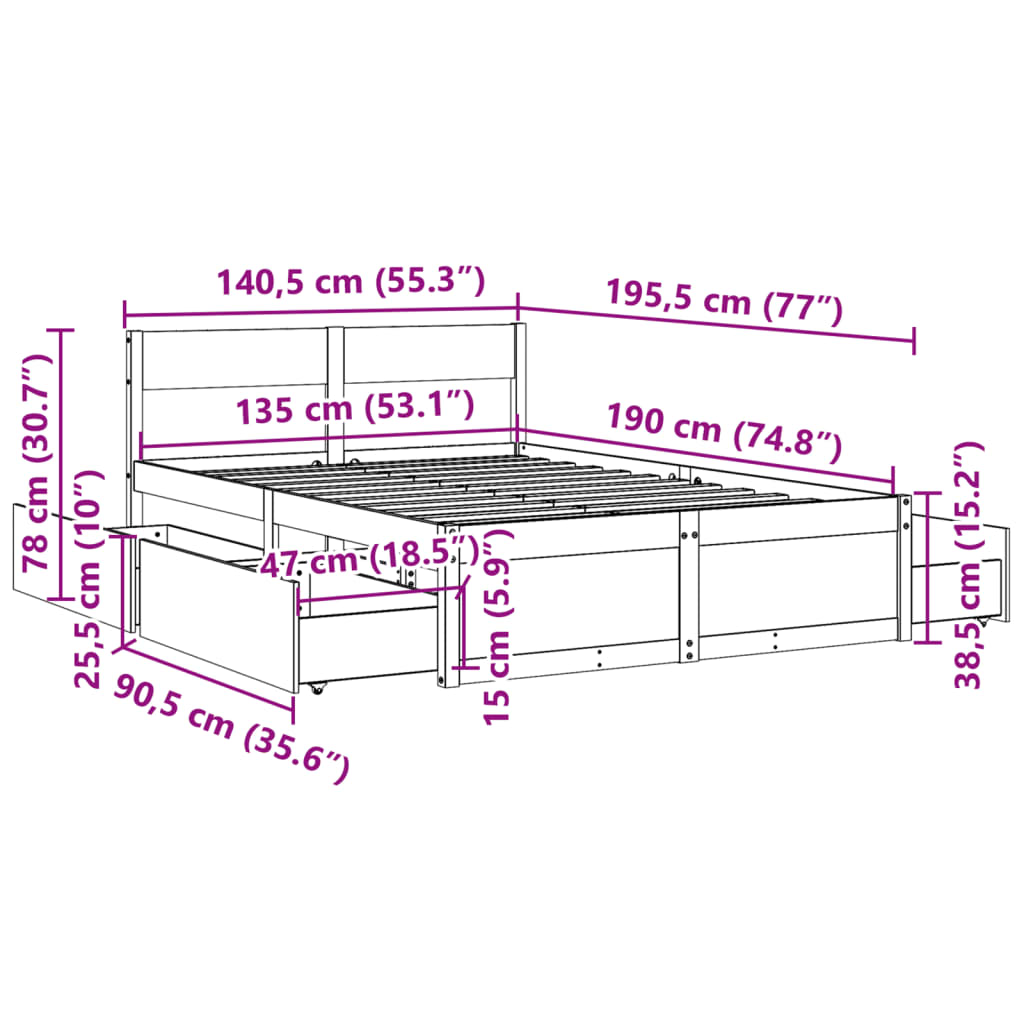Solid Wood Bed Frame Without Mattress White 135 X 190 Cm Pine Wood
