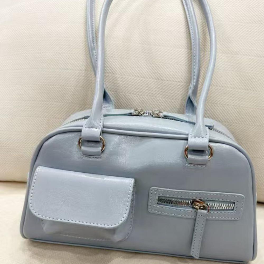 

Korean Style Large-Capacity Bag Solid Color Underarm Bag Temperament Zip Design Bag Travel синій