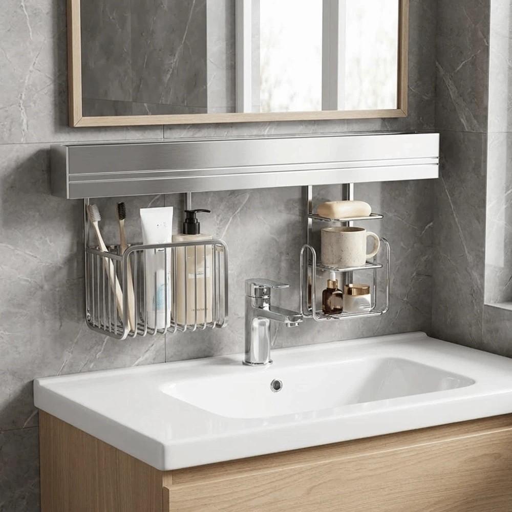 Stainless Steel Punch-free Wall Storage Rack Wall Mounted Toothbrush Holder Bathroom