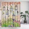 Elegant Pastoral Birdcage & Floral Shower Curtain, Machine Washable Polyester, Artistic Bathroom Decor, Vibrant Design