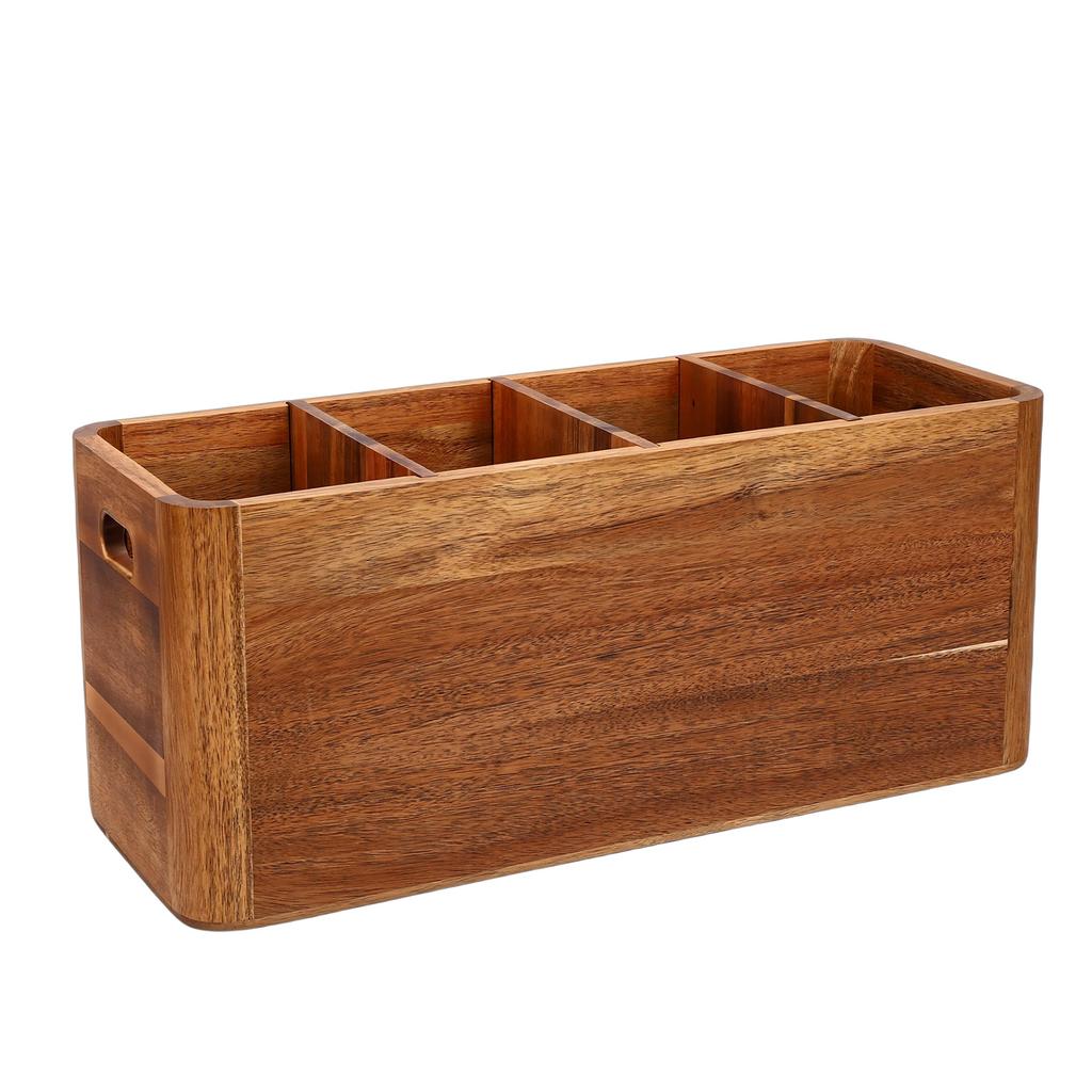 Kitchen Utensil Holder Wooden Countertop Cutlery Storage Organizer Silverware Holder with 4 Compartments for Spoon Fork