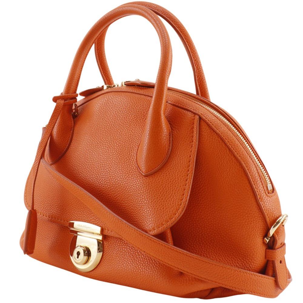 Salvatore Ferragamo Fiamma Handbag 2WAYShoulder Orange leather Women Used
