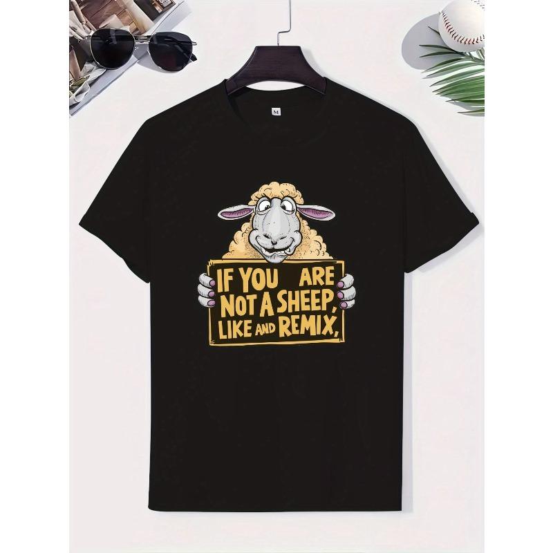 European Size IF YOU ARE NOT A SHEEP Letters Print Men's Crew Neck Short Sleeve Tee Fashion T-Shirt, Casual Comfy Breathable Top