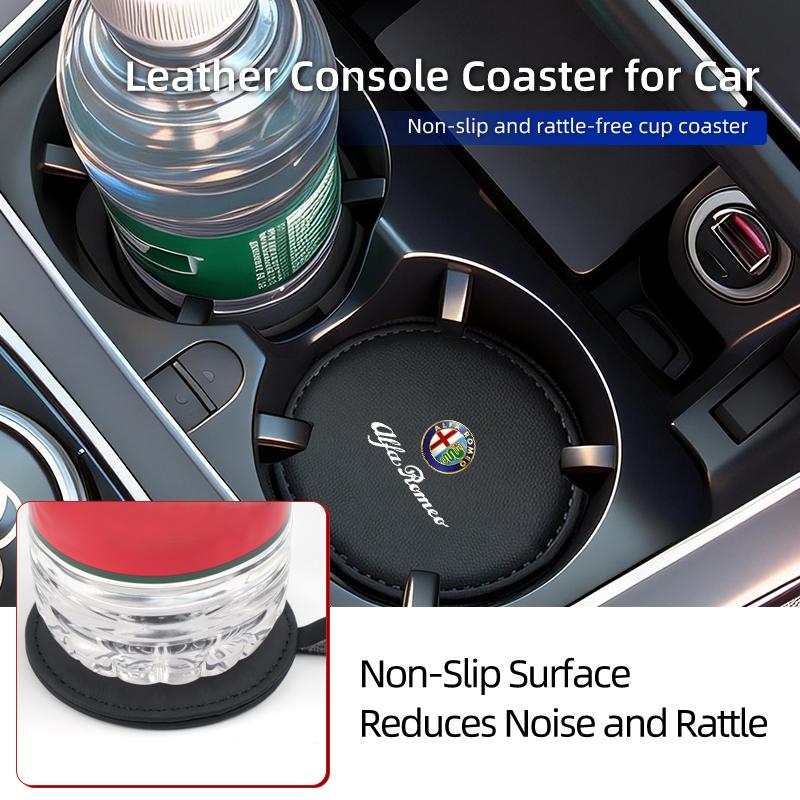 qctfz6 Car scratch resistant leather wrapped water cup pad For Alfa Romeo 159 Giulietta Giulia 147 Mito 156 166 GT Stelvio F1 Volante