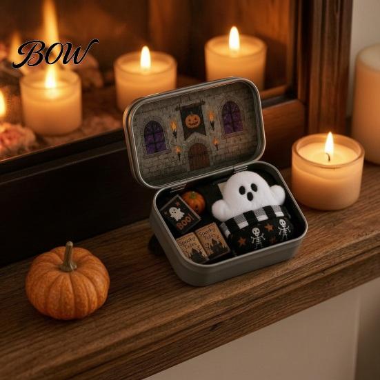 Compact Desktop Soft Decoration Mini Ghost Tin Box Set, Little Pocket Cute In A Box, Decorative Metal Storage Case Halloween Miniature Scene