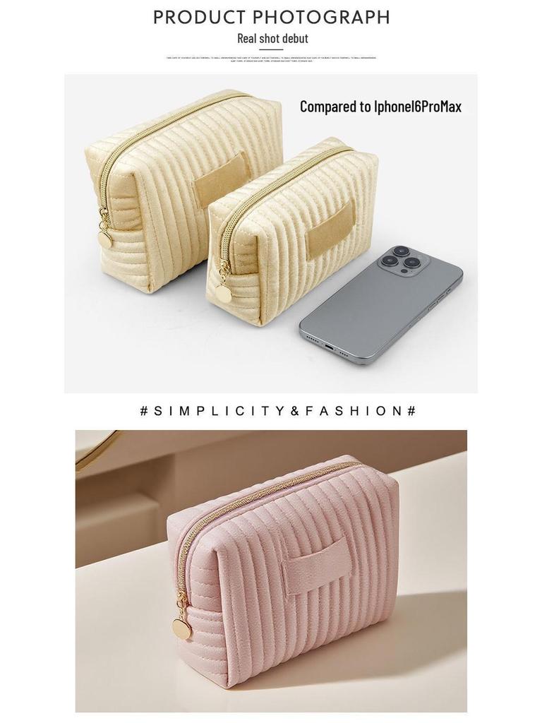 Striped Quilted Velvet Cosmetic Clutch Toiletry Bag - Autumn/Winter Edition