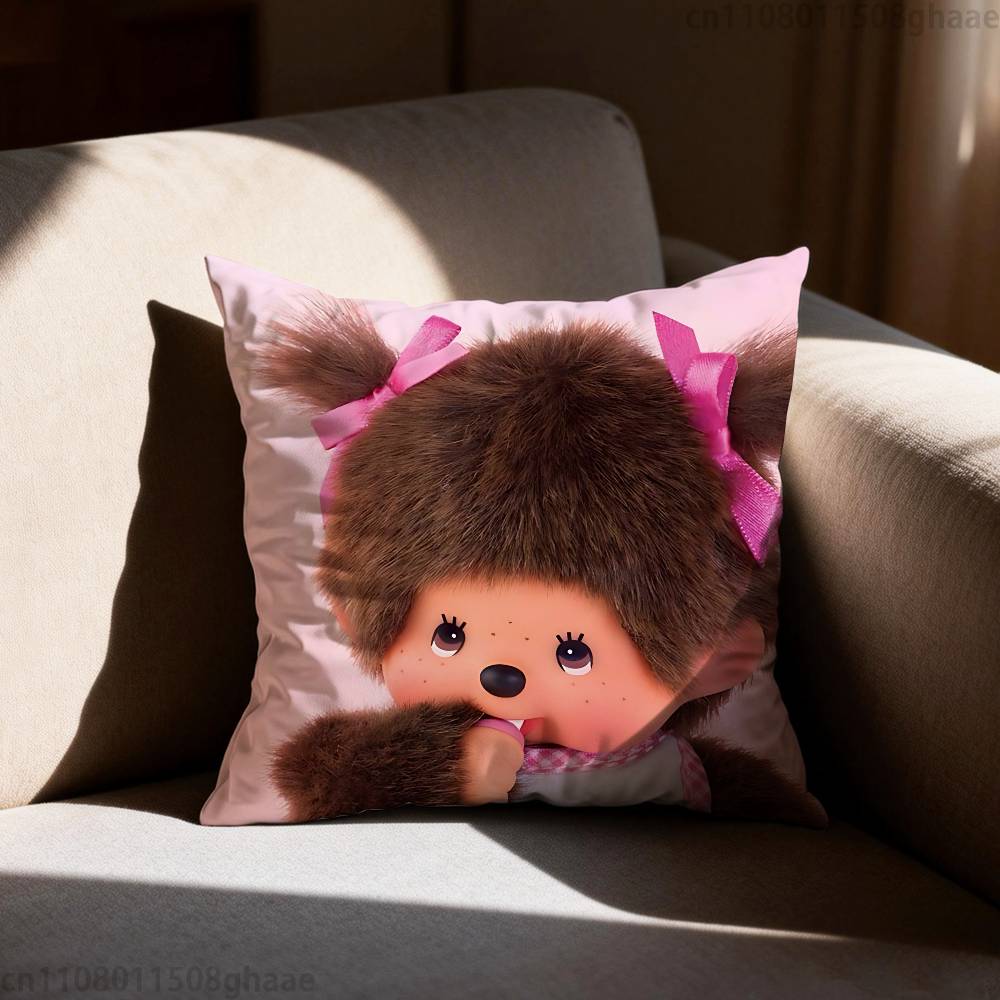 Cute Mmonchhichiss  Pillow Case Square DoubleSided Printing Short Plush Sofa Cushion Cover Bedroom Bedside Pillow
