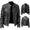 Autumn Winter Men Stand Collar Zipper Faux Leather Motorcycle Jacket Short Coat