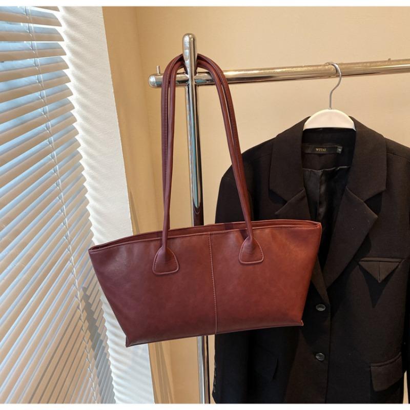 

Зимняя сумка женская сумка новая универсальная высококачественная текстура нишевая большая вместимость ретро на плечо подмышку сумка-тоут бордовый