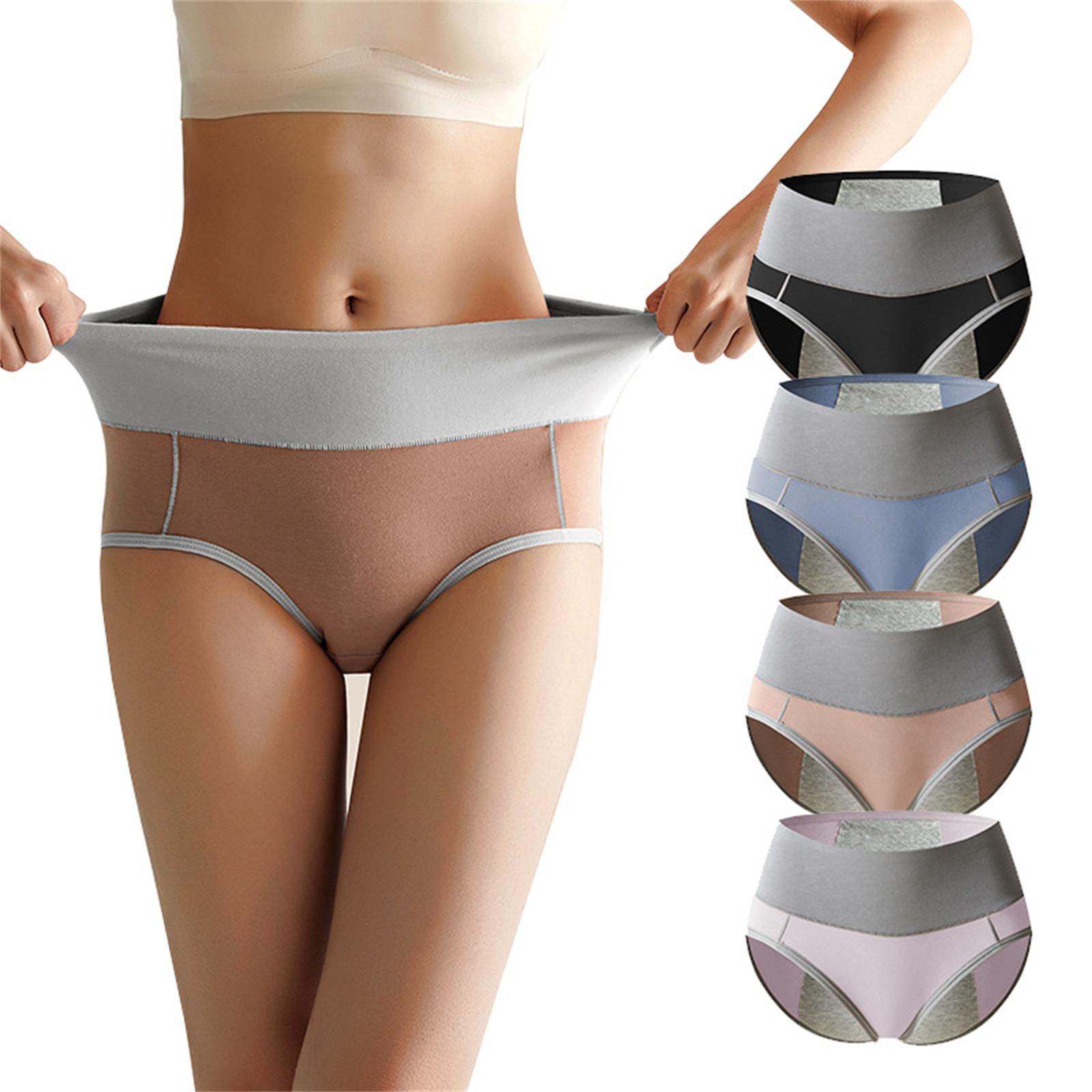 

4-Pack High Waist Women s Leak Proof Menstrual Cotton Underwear Plus Size in Nude Pink Black Blue 4XL