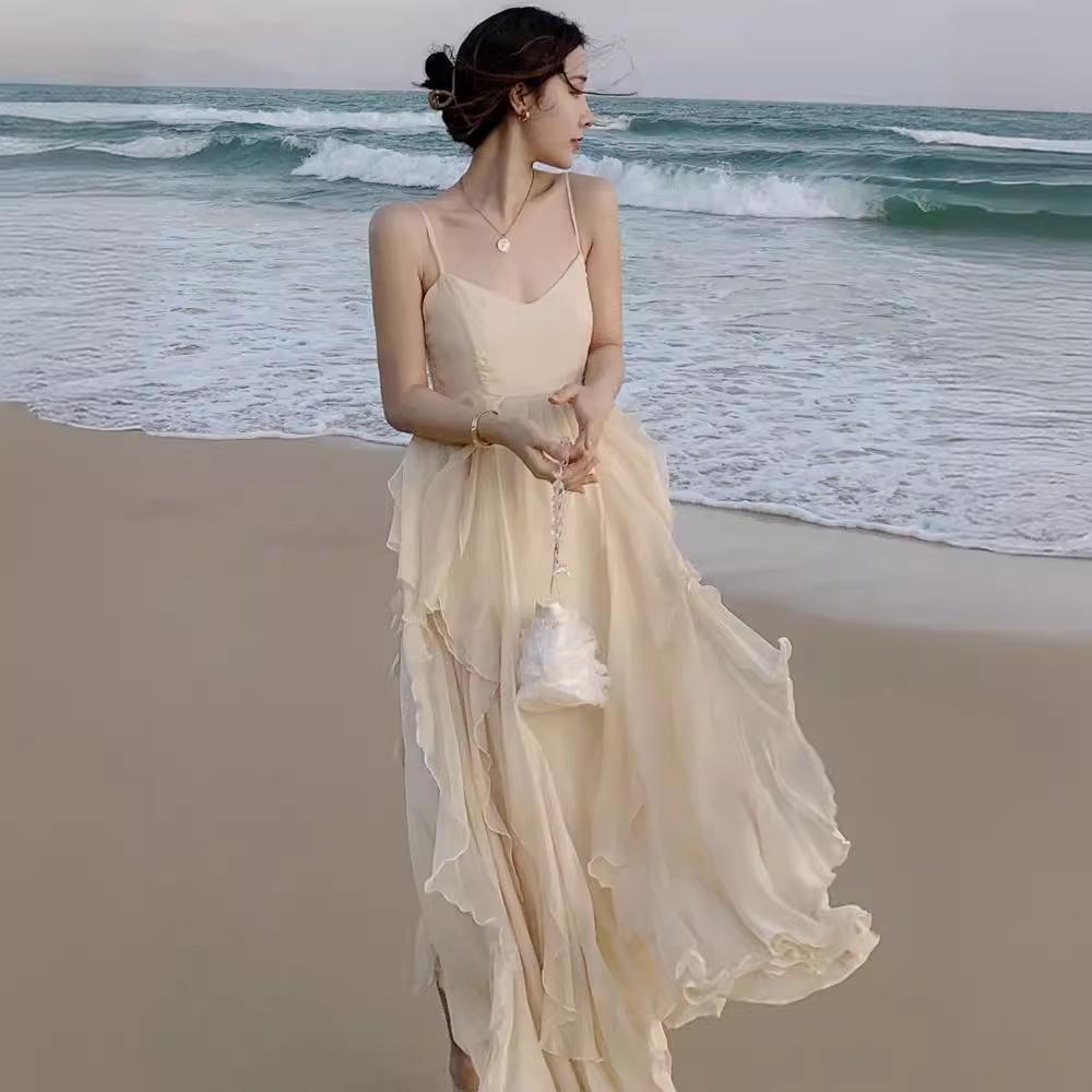 Women’s French Seaside Summer Camisole Dress – Elegant, Gentle Style Beachwear