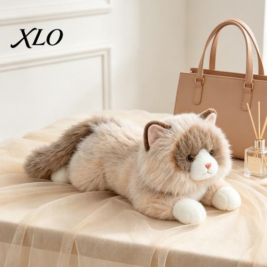 Stress Relief Hugging Pillow Lifelike Ragdoll Cat Plush Toy, Realistic Stuffed Animal for Sleeping, Soft Cuddly Kitten 45cm Fluffy Pillow, Comfort