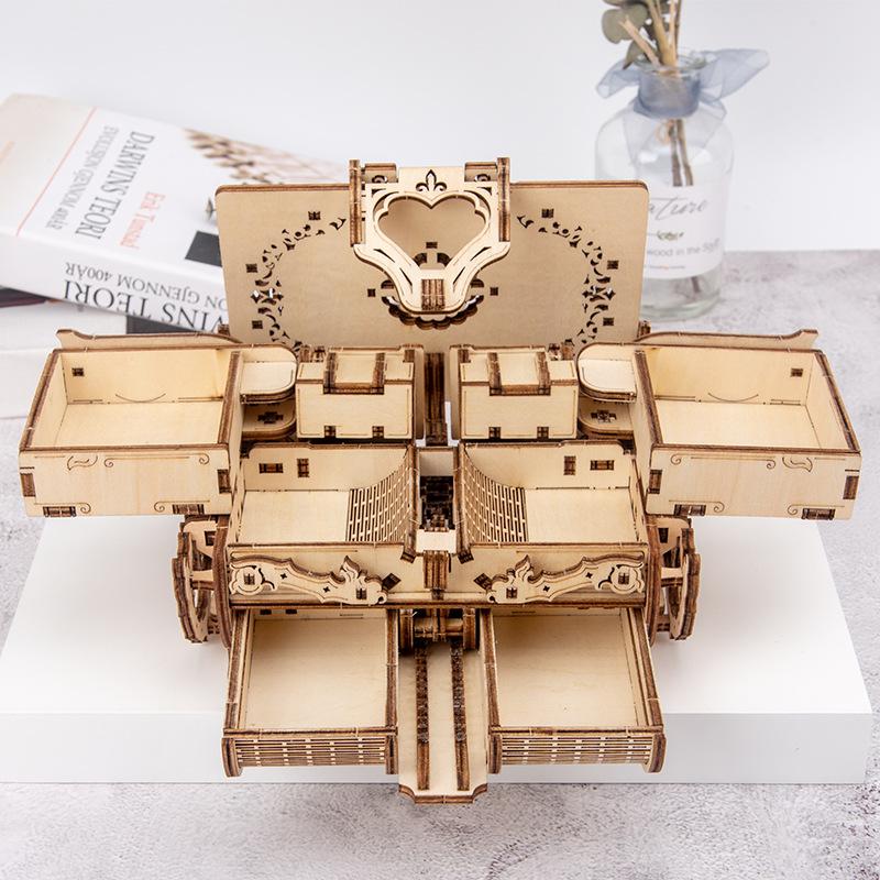 Wooden 3D Three-Dimensional Diy Hands-On Assembly Of Antique Jewelry Boxes, Handicrafts, Boys And Girls, Gifts, Movable Assembly Toys