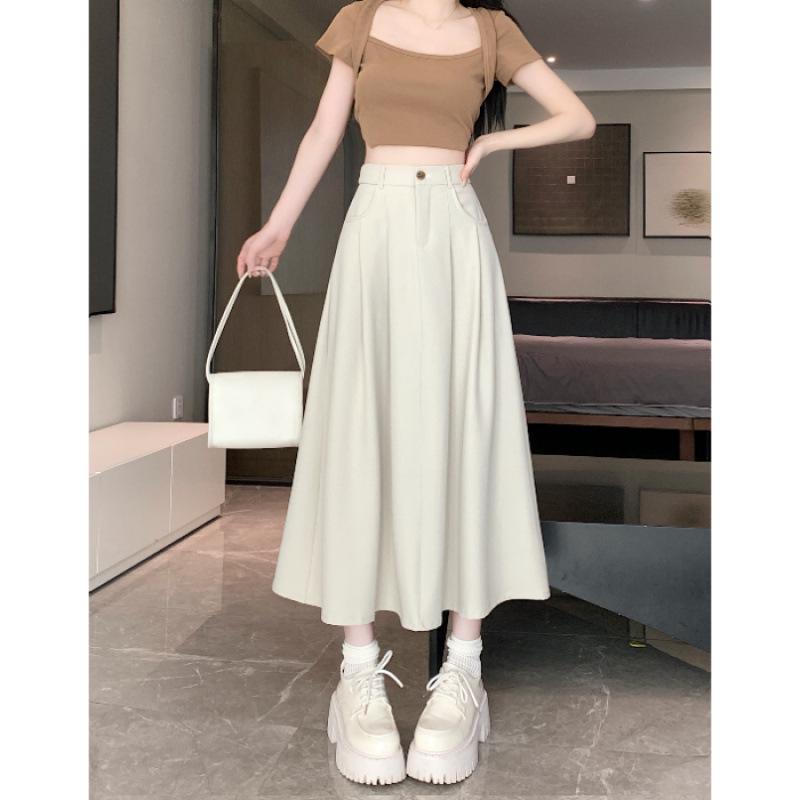 

2025 New Style Women s Black Pleated A-line Apricot Skirt - Slimming Design for Pear-Shaped Body S