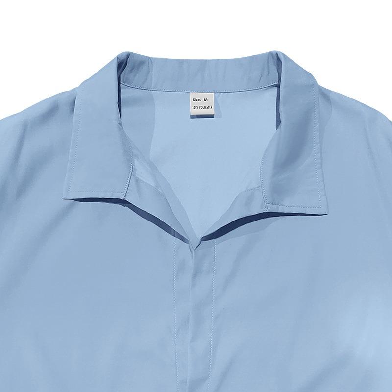 Mens Solid Color Casual Lapel Long Sleeve Shirt