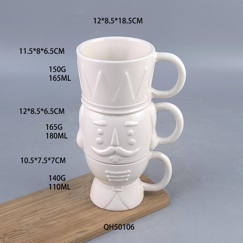 Christmas Gift Nutcracker Stacking Cup Milk Cup Soldier Puppet Cup Household Set Handle Ceramic Coffee Cup 101-200ml