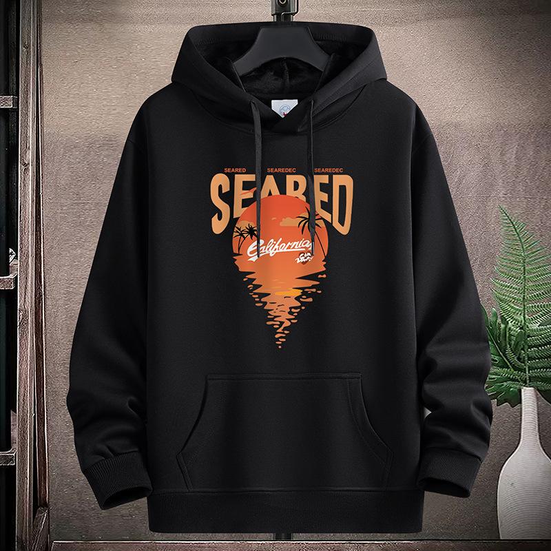 Sunrise Pattern Large Size Men Fleece Hoodie Loose Hooded Sportshirt Boys Pullovers