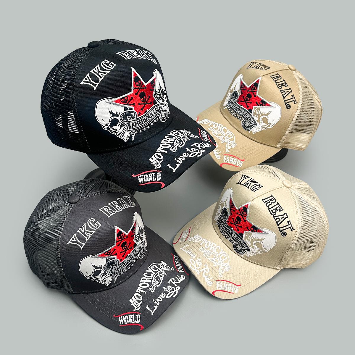 Charm Clothings Women's Black Spring/Summer Harley Motorcycle Wind Star Skull Embroidered Baseball Cap Men's And Breathable Hardtop Hip Hop Truck Hat 52-60Cm