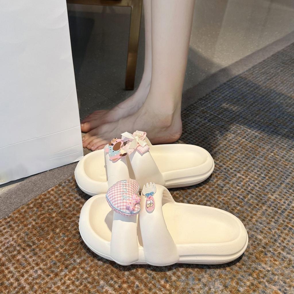 Fashion Versatile Thick-bottomed Non-slip Cool Slippers Women's 2025 Summer New Sweet and Cute Bow Slippers Women's Outer Wear